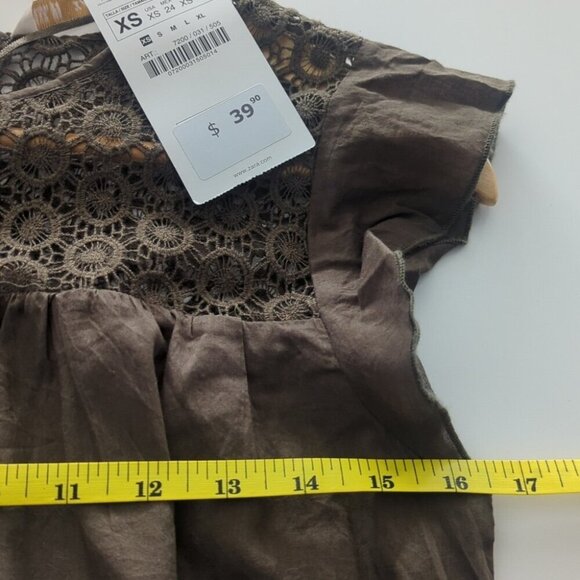 Zara Green Embroidery Blouse with Lace Detail - Size XS NWT - Picture 5 of 6